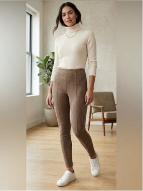 Spanx Medium Faux Suede High-Rise Leggings in Taupe